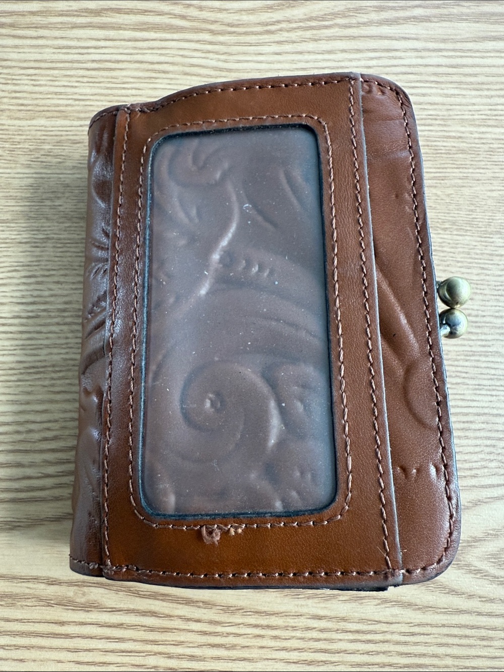 Patricia Nash Embossed Floral Brown Leather Snap Wallet - Picture 2 of 6